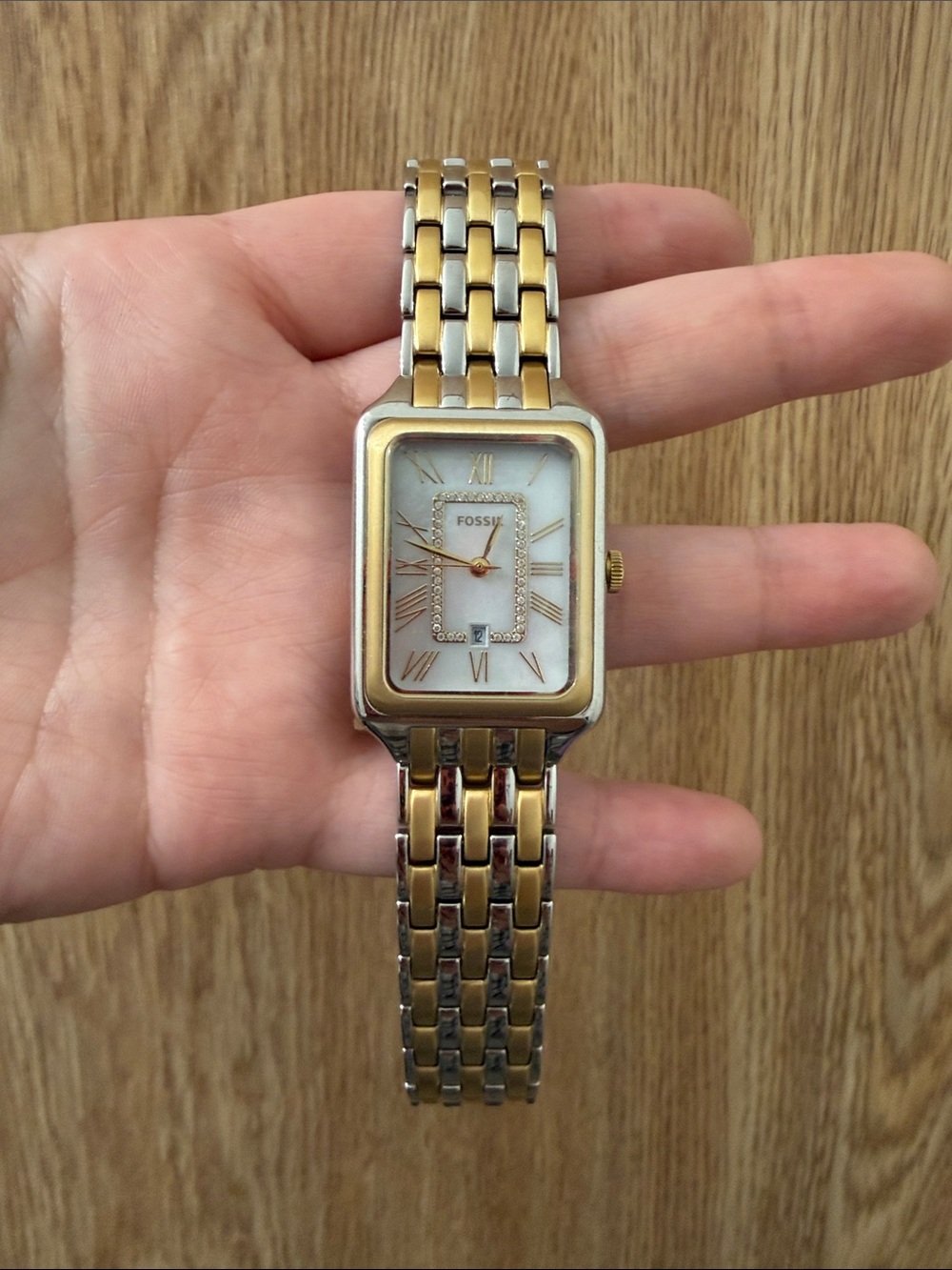 Fossil Two-Tone Gold and Silver Rectangular Women’s Bracelet Watch